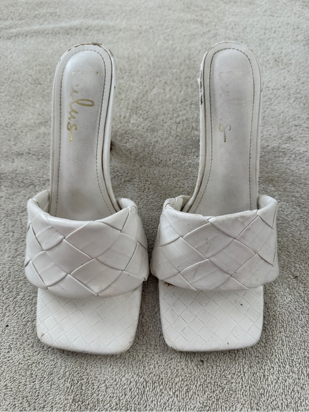 Clarks White Woven Leather Slide Mules